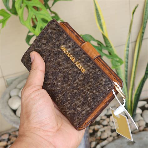 authentic michael kors tan signature zip wallet|Michael Kors Wallet.